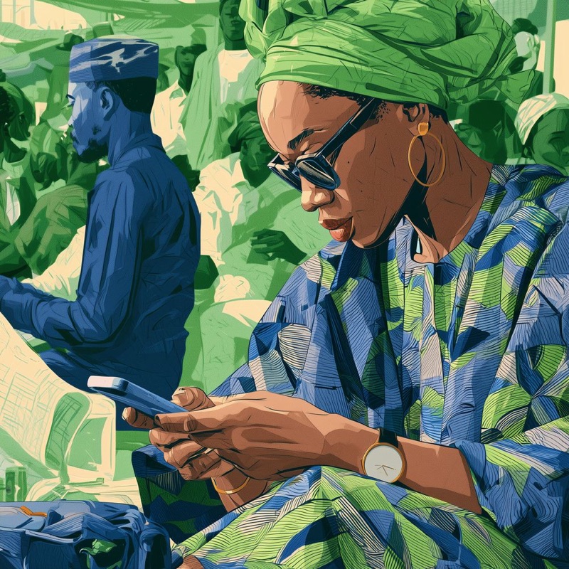 A customer using mobile banking